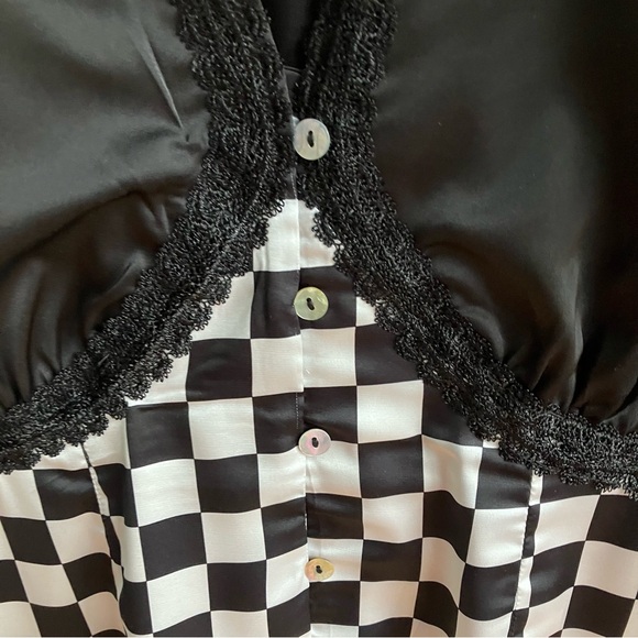 Dressed in LALA No Risk No Magic Maxi Dress Size L Checkerboard Satin Rockabilly - Picture 8 of 13